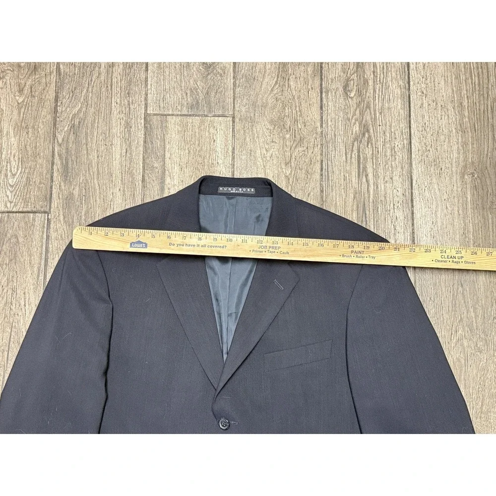 Hugo Boss Blazer Mens 42L Black Virgin Wool 3 Button Suit Jacket Made USA